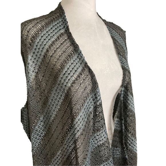 LOGO by Lori Goldstein Womens 3X Knit Crochet Cascading Vest Sequins Aqua NWT - Picture 3 of 4